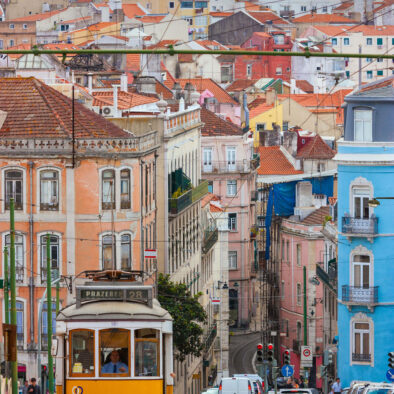 Famous yellow tram of Lisbon, Portugal
