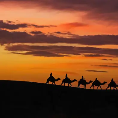 Sunset in the Sahara desert of Morocco